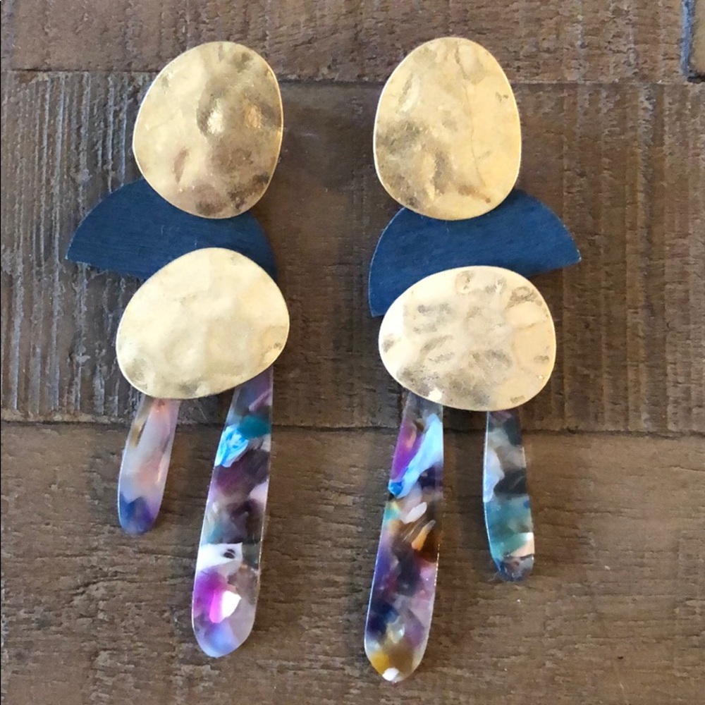 Gold and Navy Dangle Earrings